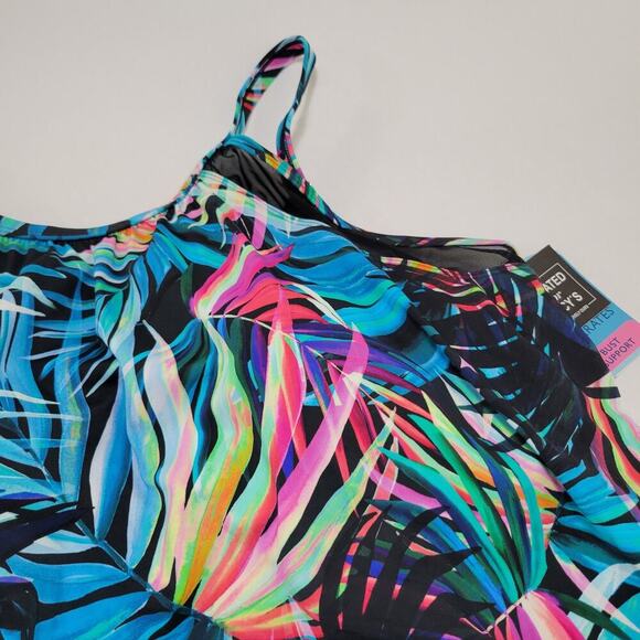 Swim Solutions Plus Size High Neck Tie-Waist Tankini Fiesta Fronds NWT US 20W - Picture 6 of 11